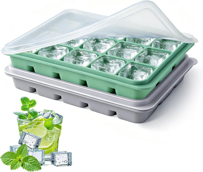 Ice Cube Trays Set of 2, 15-Cube Silicone Molds with Removable Lids