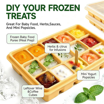 Ice Cube Trays Set of 2, 15-Cube Silicone Molds with Removable Lids