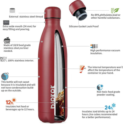 25 oz Insulated Stainless Steel Water Bottle, Metal Sports Flask | Double Wall Vacuum, Leak Proof, Keeps Hot/Cold, BPA Free, Dishwasher Safe, Cupholder Friendly, Travel, Lake Blue - Colors B