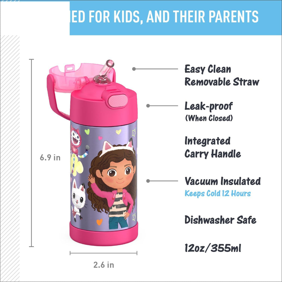 FUNTAINER Water Bottle with Straw, 12oz, Bluey - Colors A