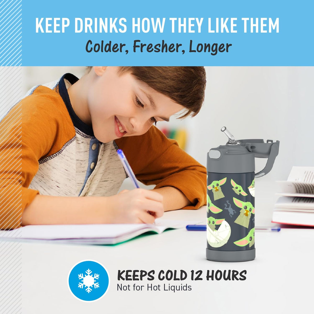 FUNTAINER Water Bottle with Straw, 12oz, Bluey - Colors A