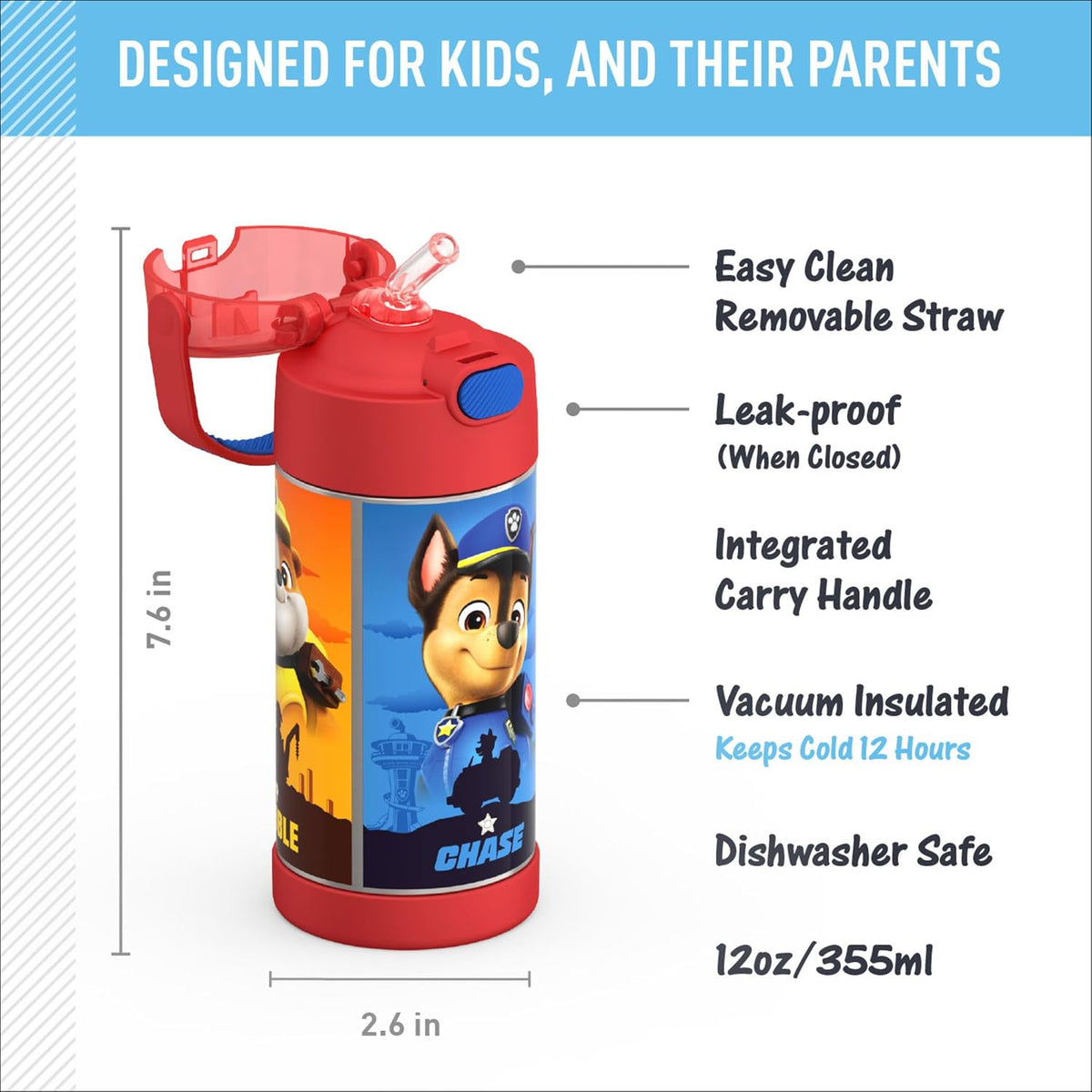 FUNTAINER Water Bottle with Straw, 12oz, Bluey - Colors A