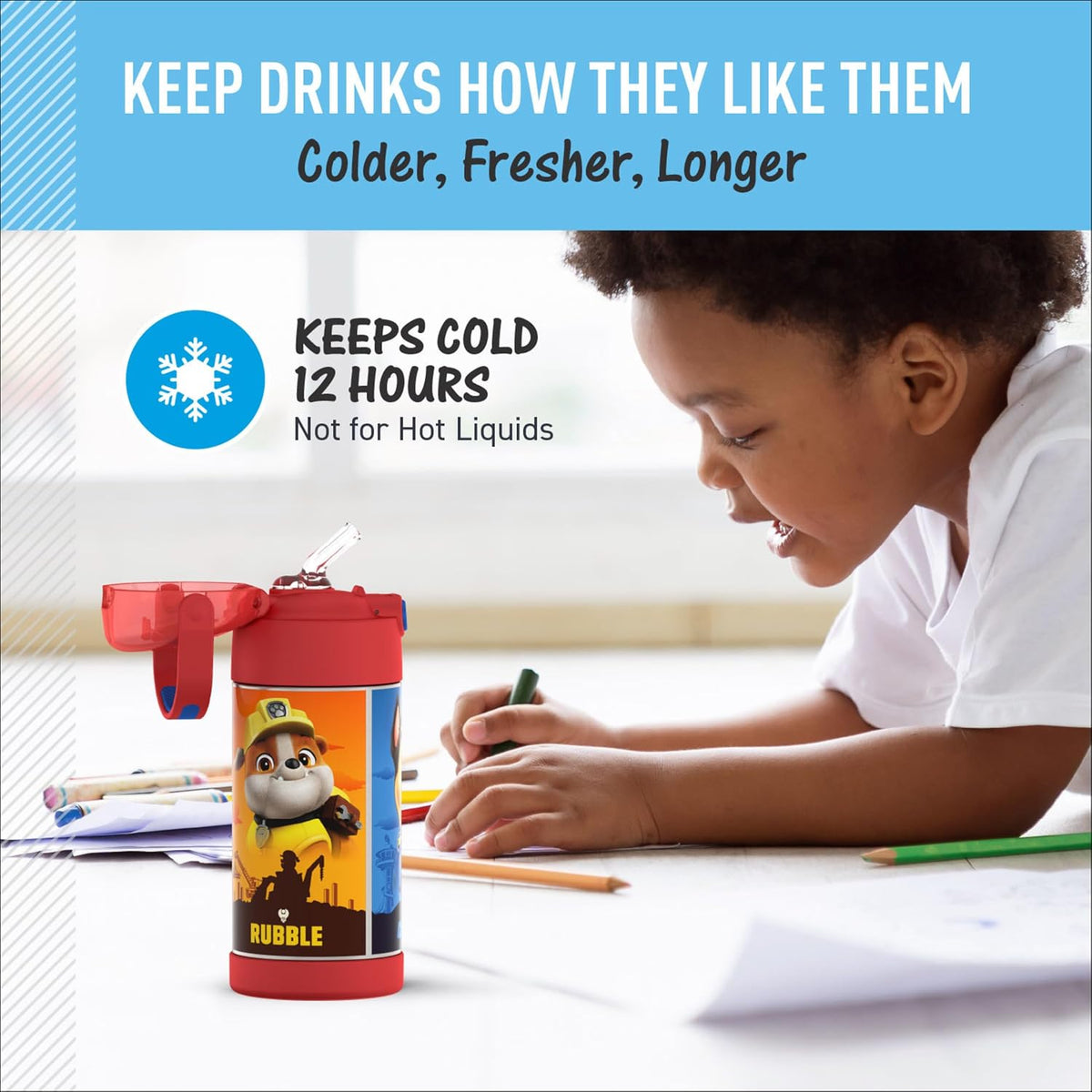 FUNTAINER Water Bottle with Straw, 12oz, Bluey - Colors A