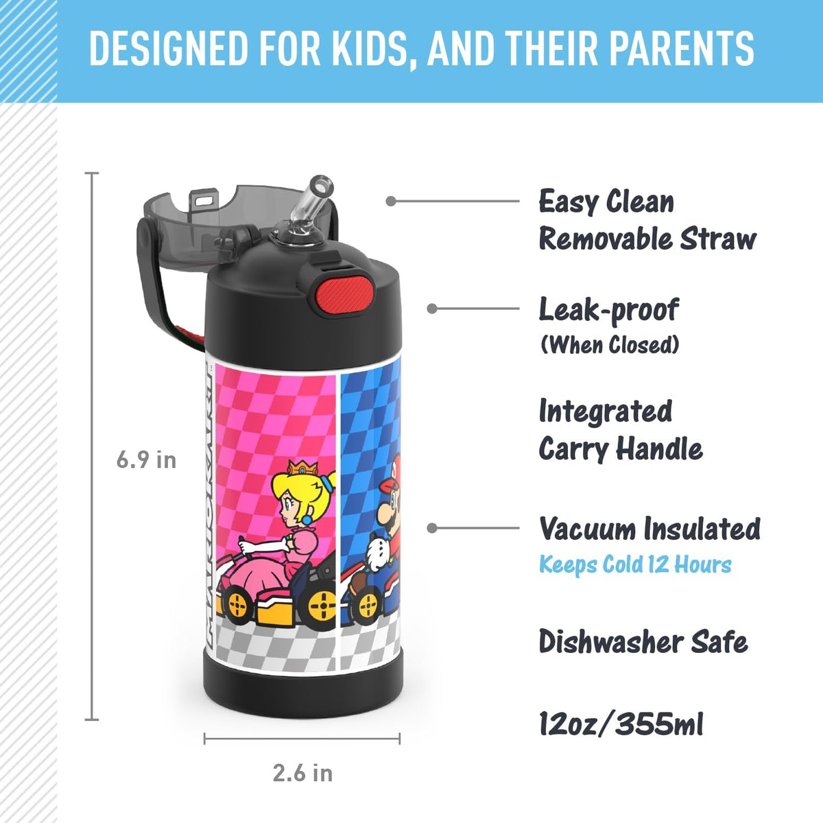 FUNTAINER Water Bottle with Straw, 12oz, Bluey - Colors A