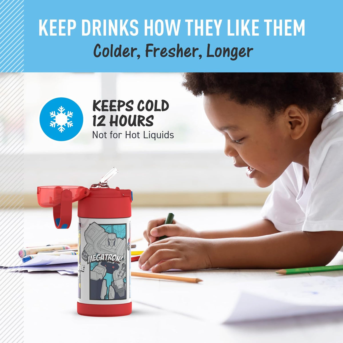 FUNTAINER Water Bottle with Straw, 12oz, Bluey - Colors A