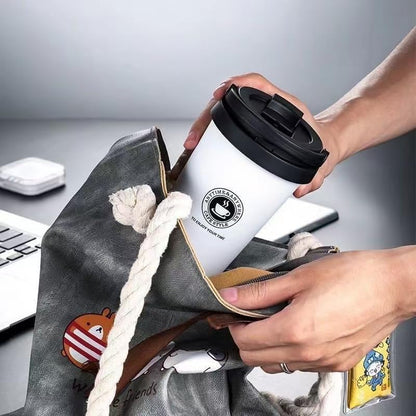 16 OZ Insulated Coffee Mug, Travel Coffee Mug with Leakproof Lid, Coffee Tumbler with Handle, 304 Stainless Steel Mug, Double Walled Vacuum Insulated Mug, White
