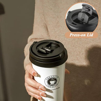 16 OZ Insulated Coffee Mug, Travel Coffee Mug with Leakproof Lid, Coffee Tumbler with Handle, 304 Stainless Steel Mug, Double Walled Vacuum Insulated Mug, White