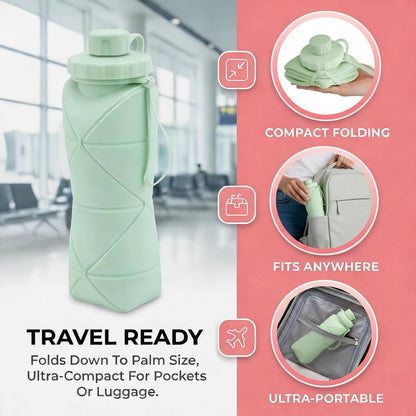 Collapsible Water Bottles 20oz (600ml), BPA-Free Silicone Foldable Portable Lightweight Reusable Water Bottle with Leak-Proof Lid & Lanyard for Outdoor Travel Cycling Gym & Camping