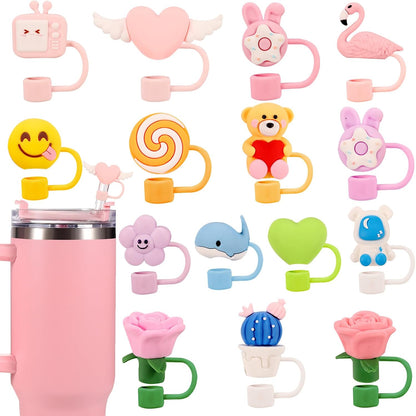 15 PCS Cute Silicone Straw Cover Cap for Stanley Cup Accessories,Simple Modern Straw Covers,10mm Straw Topper Compatible with 30&40 Oz Tumbler