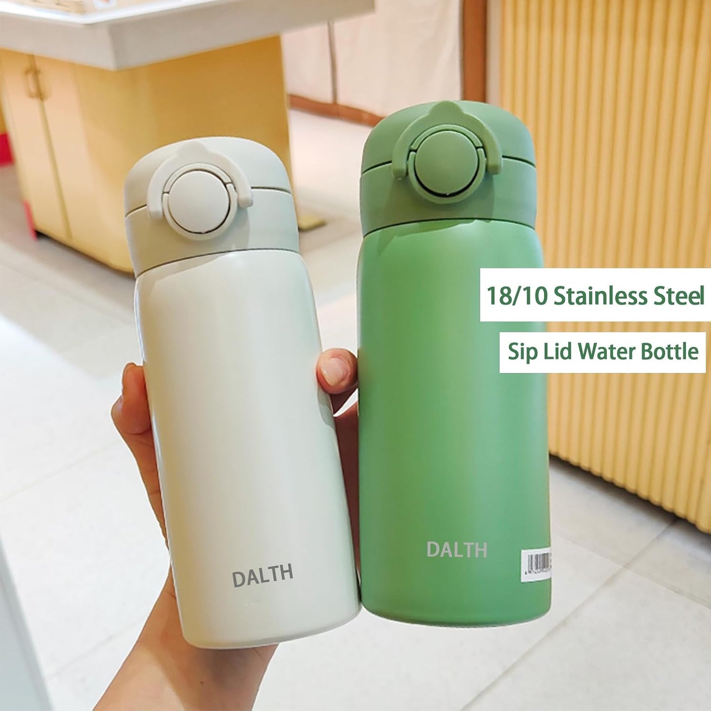 HuronTravel Mug Screw Cap Stainless Steel Drinking Cup100% LeakproofOne Click Safety LockVacuum Stainless Steel Water Bottle for School (green, 16.9, ounces)