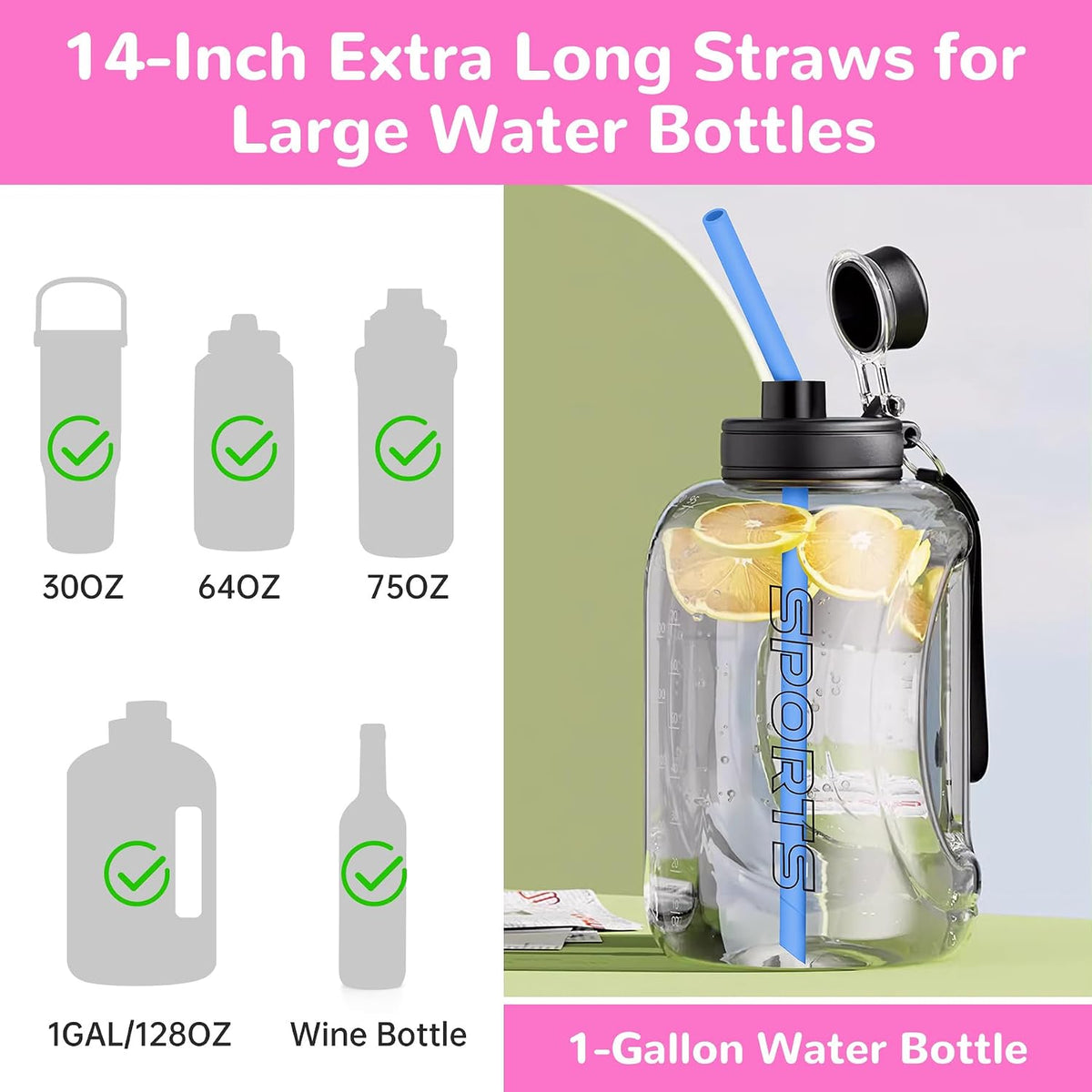 14PCS Silicone Straws Fit for Stanley 40oz 30oz Tumbler, 14” Straws