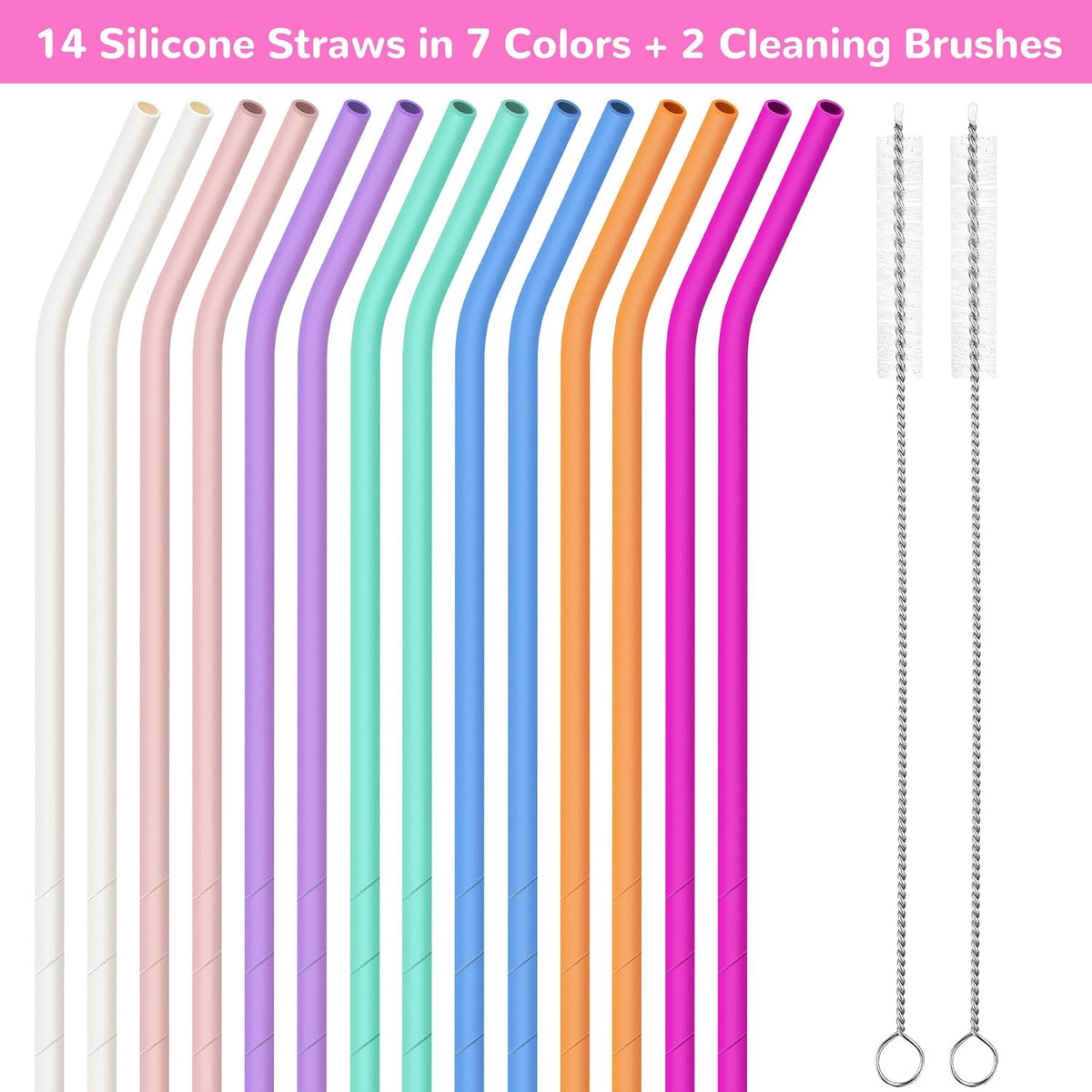 14PCS Silicone Straws Fit for Stanley 40oz 30oz Tumbler, 14” Straws