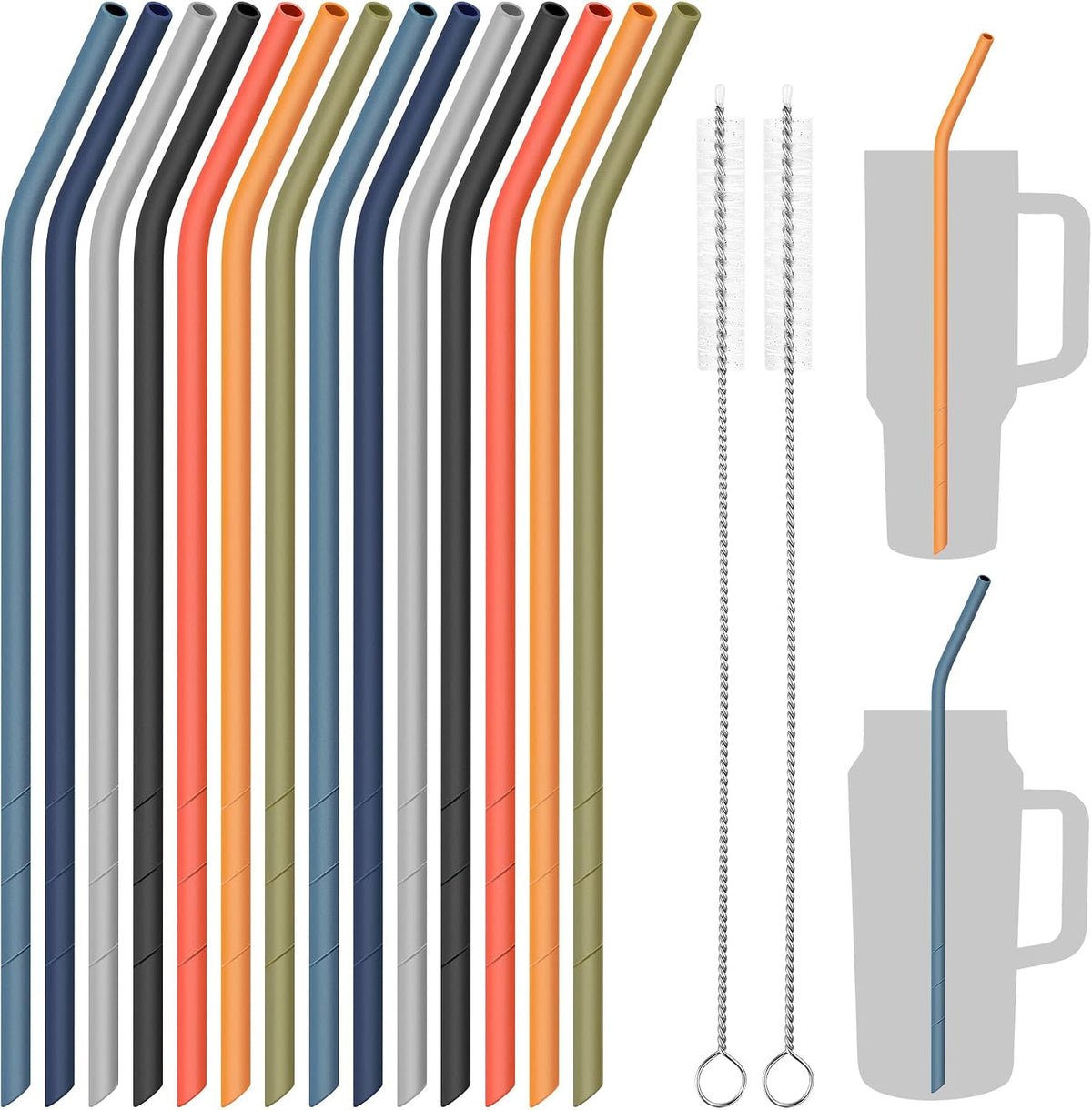 14PCS Silicone Straws Fit for Stanley 40oz 30oz Tumbler, 14” Straws