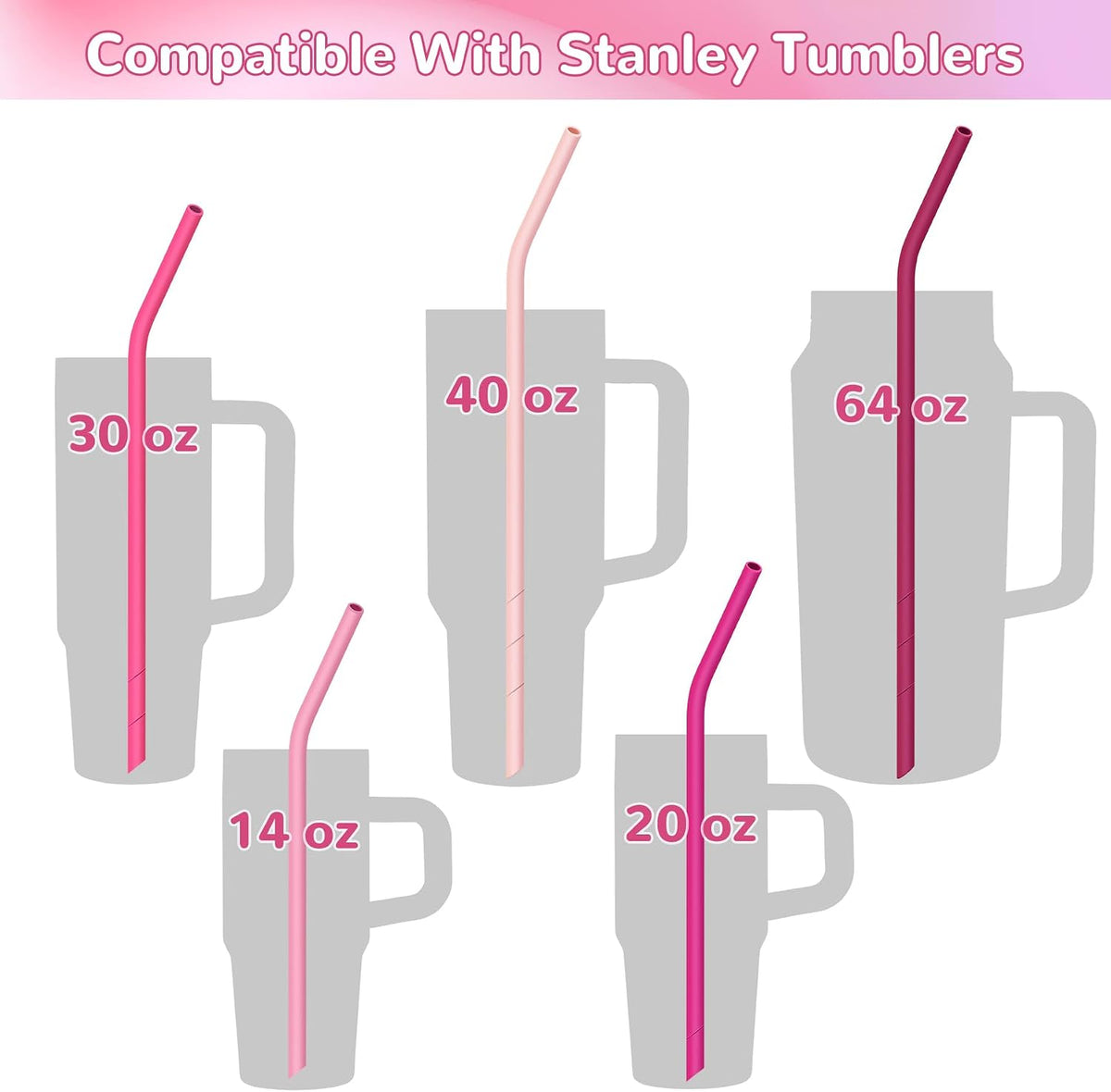 14PCS Silicone Straws Fit for Stanley 40oz 30oz Tumbler, 14” Straws