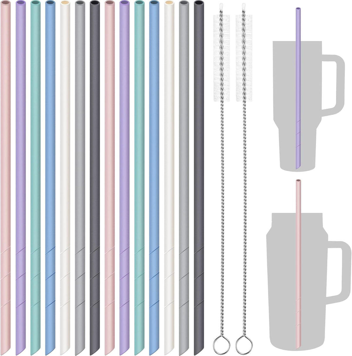 14PCS Silicone Straws Fit for Stanley 40oz 30oz Tumbler, 14” Straws