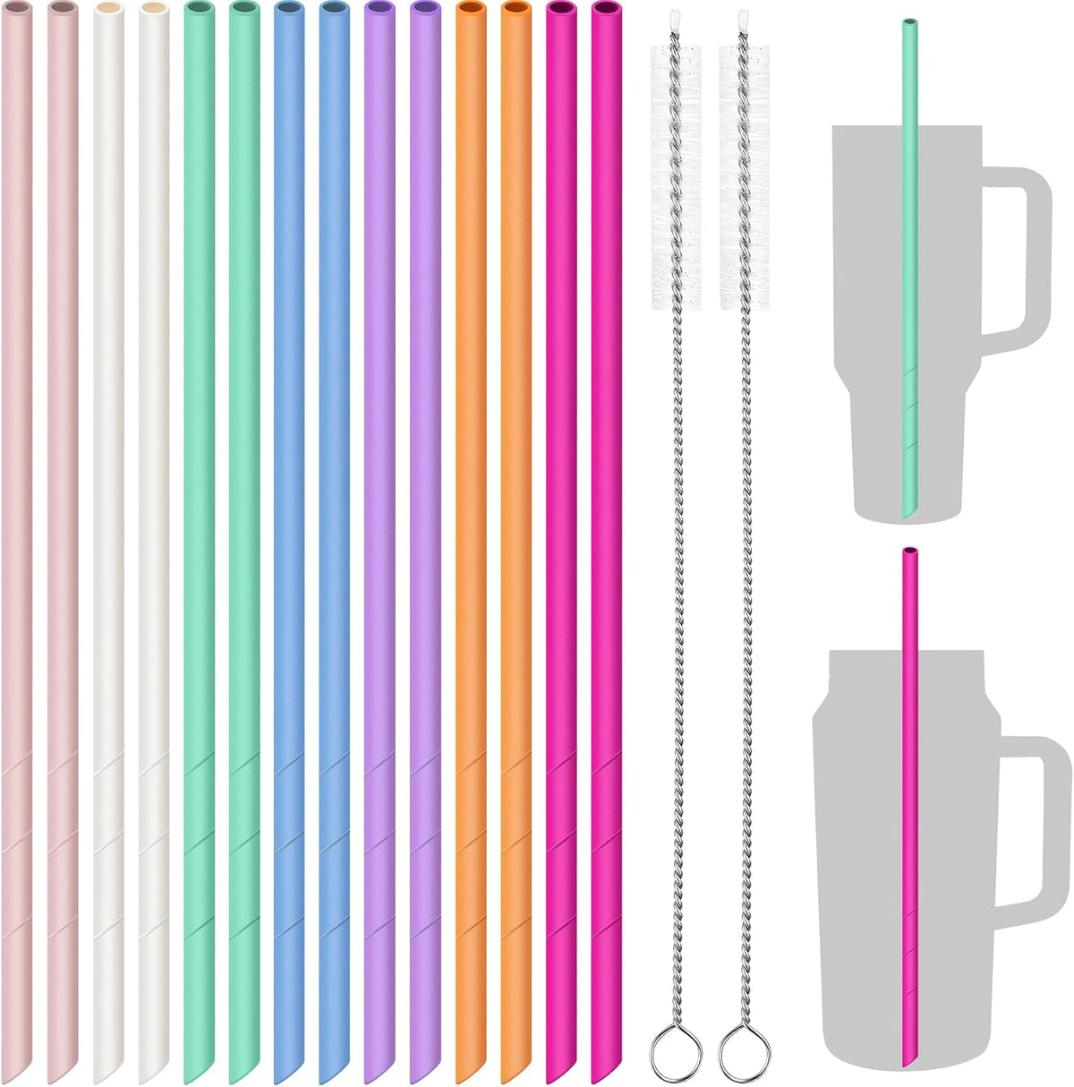 14PCS Silicone Straws Fit for Stanley 40oz 30oz Tumbler, 14” Straws