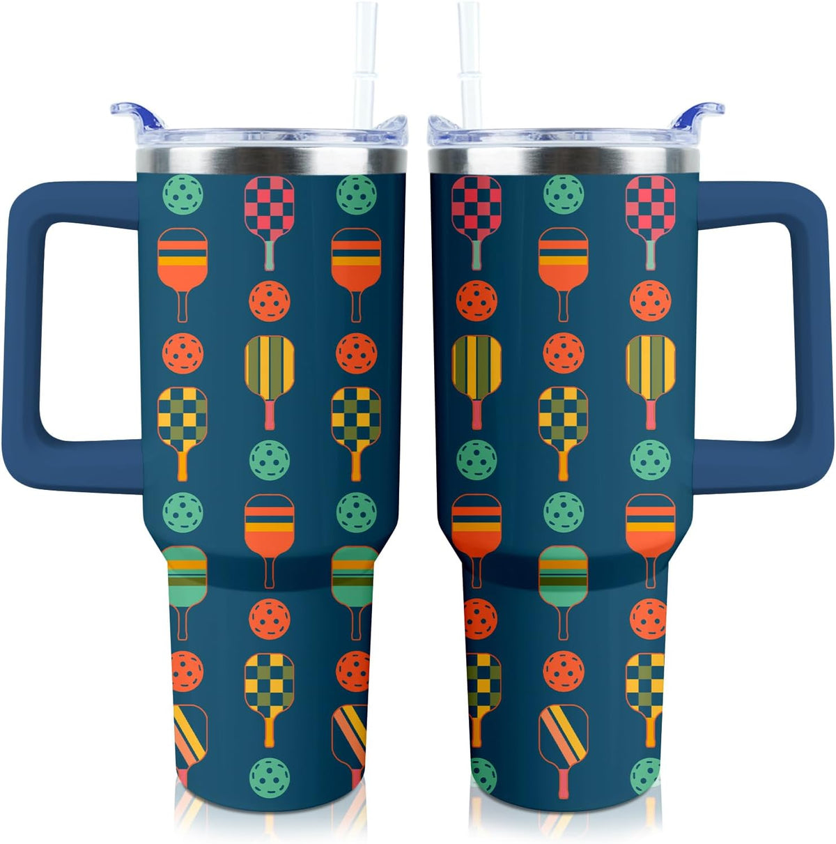 Pickleball Mug 40 oz Tumbler with Handle Straw Lid Leak Proof | Pickleball Water Bottle Coffee Mug Insulated for Hot Cold Ice Christmas Birthday Gifts for Women Men Cup