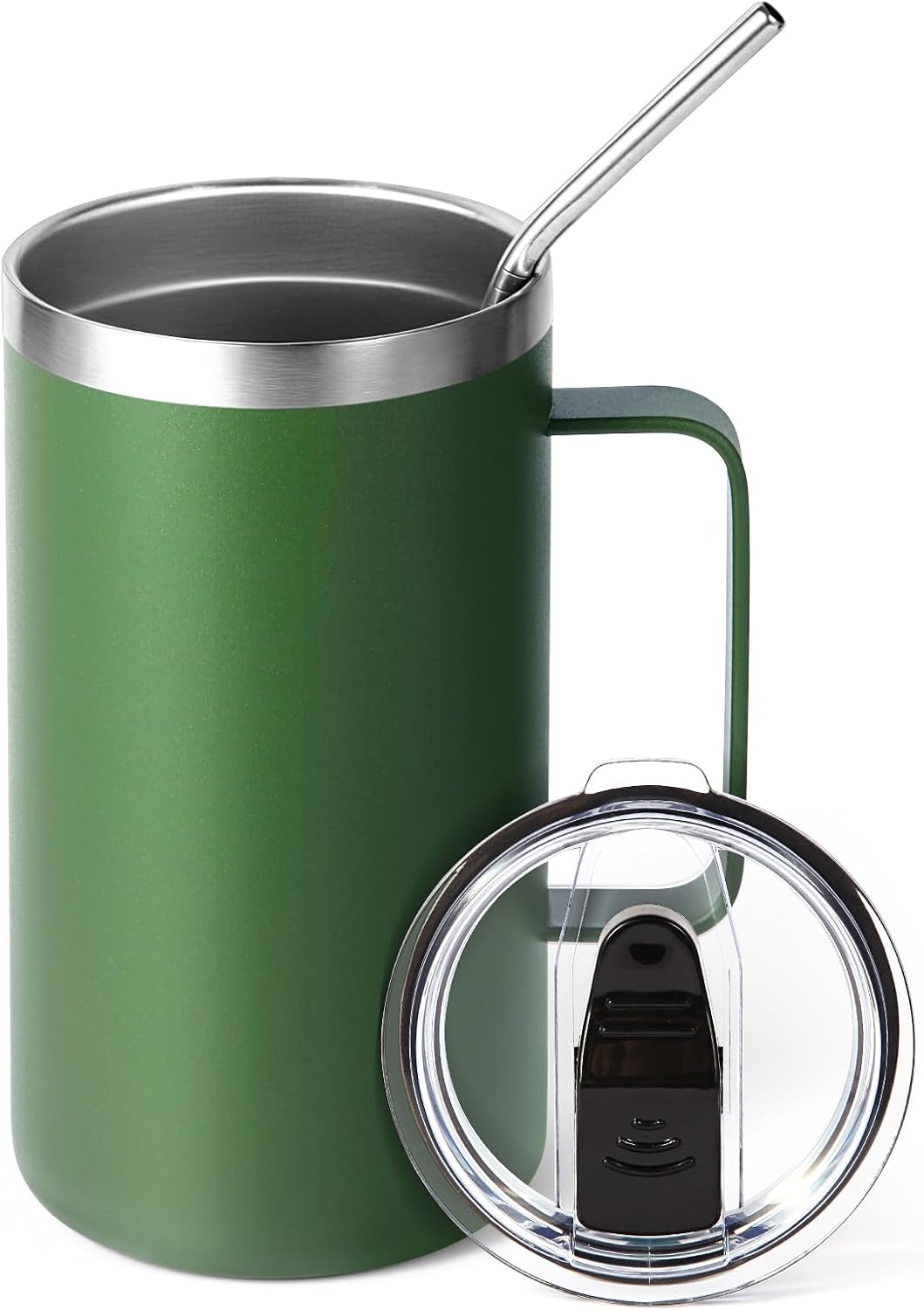 Volhoply 22oz Insulated Stainless Steel Coffee Mug with Leakproof Lid,Double Wall Vacuum Travel Coffee Cup with Handle,Reusable Metal Tumbler,Camping Mugs Keep Hot&Cold(Navy,1)