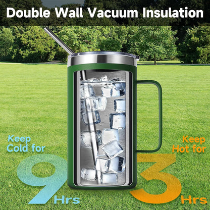 Volhoply 22oz Insulated Stainless Steel Coffee Mug with Leakproof Lid,Double Wall Vacuum Travel Coffee Cup with Handle,Reusable Metal Tumbler,Camping Mugs Keep Hot&Cold(Navy,1)