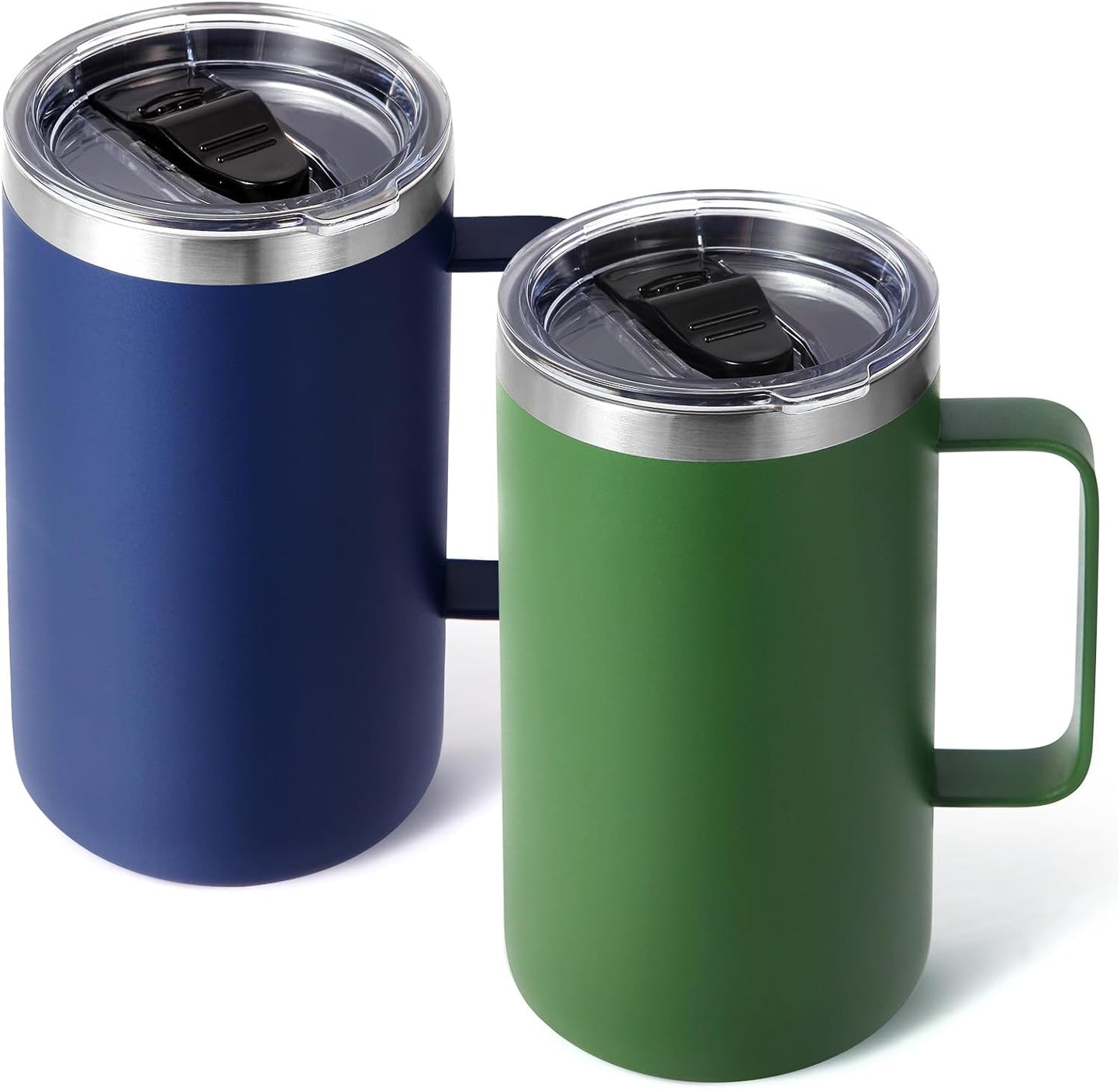 Volhoply 22oz Insulated Stainless Steel Coffee Mug with Leakproof Lid,Double Wall Vacuum Travel Coffee Cup with Handle,Reusable Metal Tumbler,Camping Mugs Keep Hot&Cold(Navy,1)