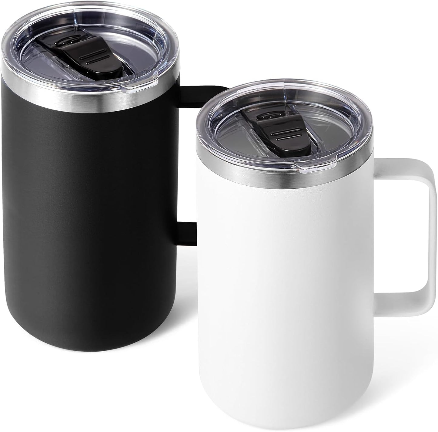 Volhoply 22oz Insulated Stainless Steel Coffee Mug with Leakproof Lid,Double Wall Vacuum Travel Coffee Cup with Handle,Reusable Metal Tumbler,Camping Mugs Keep Hot&Cold(Navy,1)