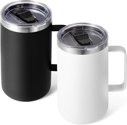 Volhoply 22oz Insulated Stainless Steel Coffee Mug with Leakproof Lid,Double Wall Vacuum Travel Coffee Cup with Handle,Reusable Metal Tumbler,Camping Mugs Keep Hot&Cold(Navy,1)