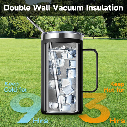 Volhoply 22oz Insulated Stainless Steel Coffee Mug with Leakproof Lid,Double Wall Vacuum Travel Coffee Cup with Handle,Reusable Metal Tumbler,Camping Mugs Keep Hot&Cold(Navy,1)