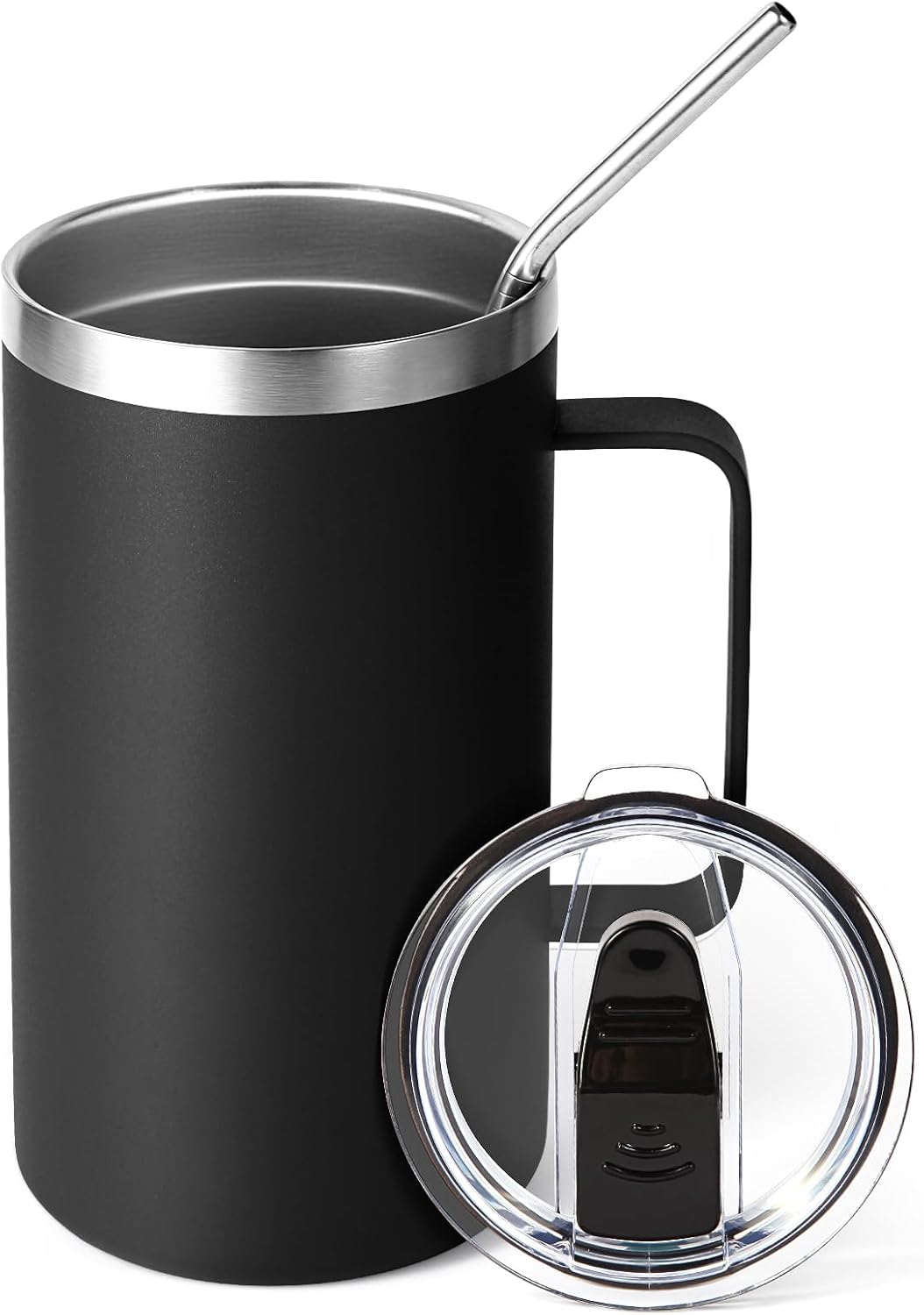 Volhoply 22oz Insulated Stainless Steel Coffee Mug with Leakproof Lid,Double Wall Vacuum Travel Coffee Cup with Handle,Reusable Metal Tumbler,Camping Mugs Keep Hot&Cold(Navy,1)