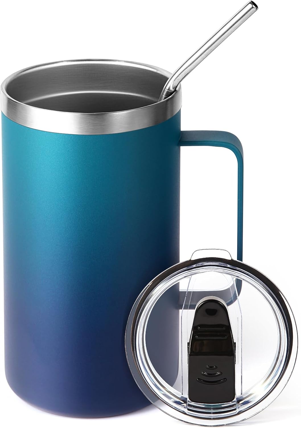 Volhoply 22oz Insulated Stainless Steel Coffee Mug with Leakproof Lid,Double Wall Vacuum Travel Coffee Cup with Handle,Reusable Metal Tumbler,Camping Mugs Keep Hot&Cold(Navy,1)