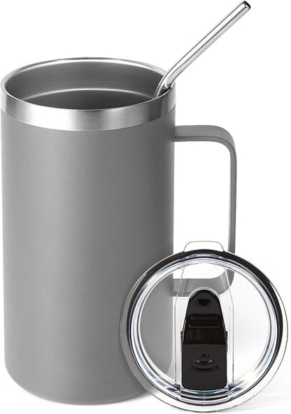 Volhoply 22oz Insulated Stainless Steel Coffee Mug with Leakproof Lid,Double Wall Vacuum Travel Coffee Cup with Handle,Reusable Metal Tumbler,Camping Mugs Keep Hot&Cold(Navy,1)
