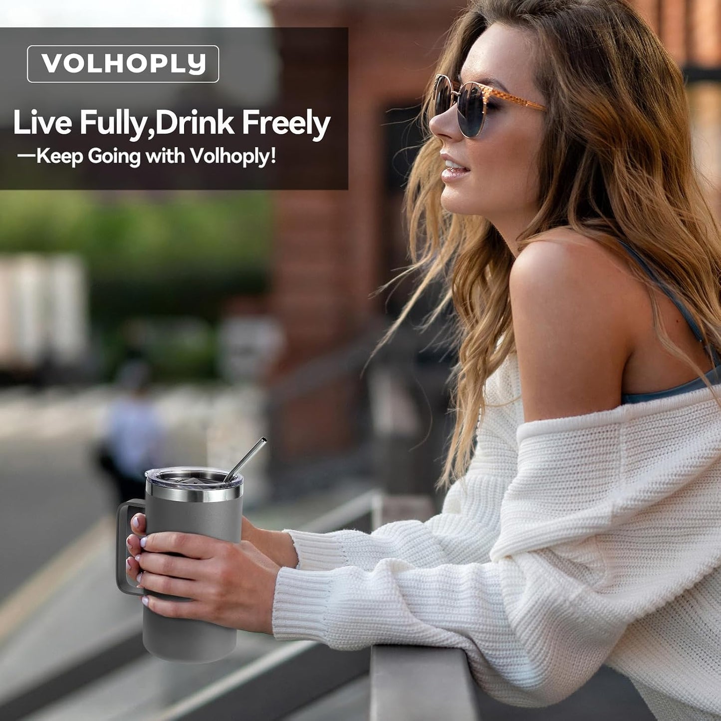 Volhoply 22oz Insulated Stainless Steel Coffee Mug with Leakproof Lid,Double Wall Vacuum Travel Coffee Cup with Handle,Reusable Metal Tumbler,Camping Mugs Keep Hot&Cold(Navy,1)