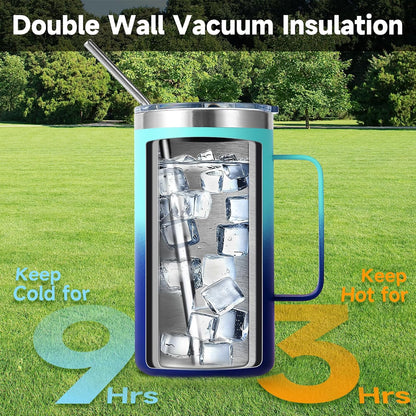 Volhoply 22oz Insulated Stainless Steel Coffee Mug with Leakproof Lid,Double Wall Vacuum Travel Coffee Cup with Handle,Reusable Metal Tumbler,Camping Mugs Keep Hot&Cold(Navy,1)