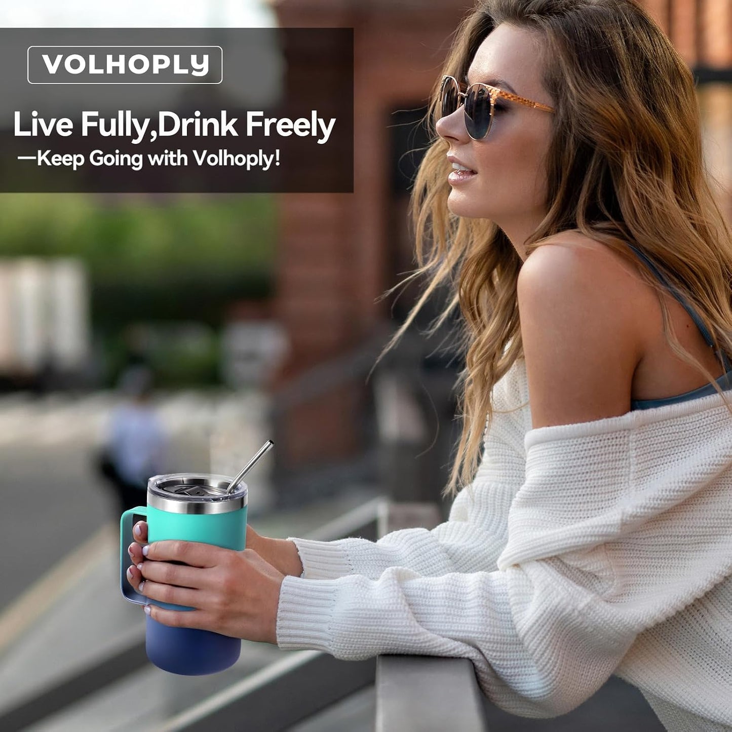 Volhoply 22oz Insulated Stainless Steel Coffee Mug with Leakproof Lid,Double Wall Vacuum Travel Coffee Cup with Handle,Reusable Metal Tumbler,Camping Mugs Keep Hot&Cold(Navy,1)