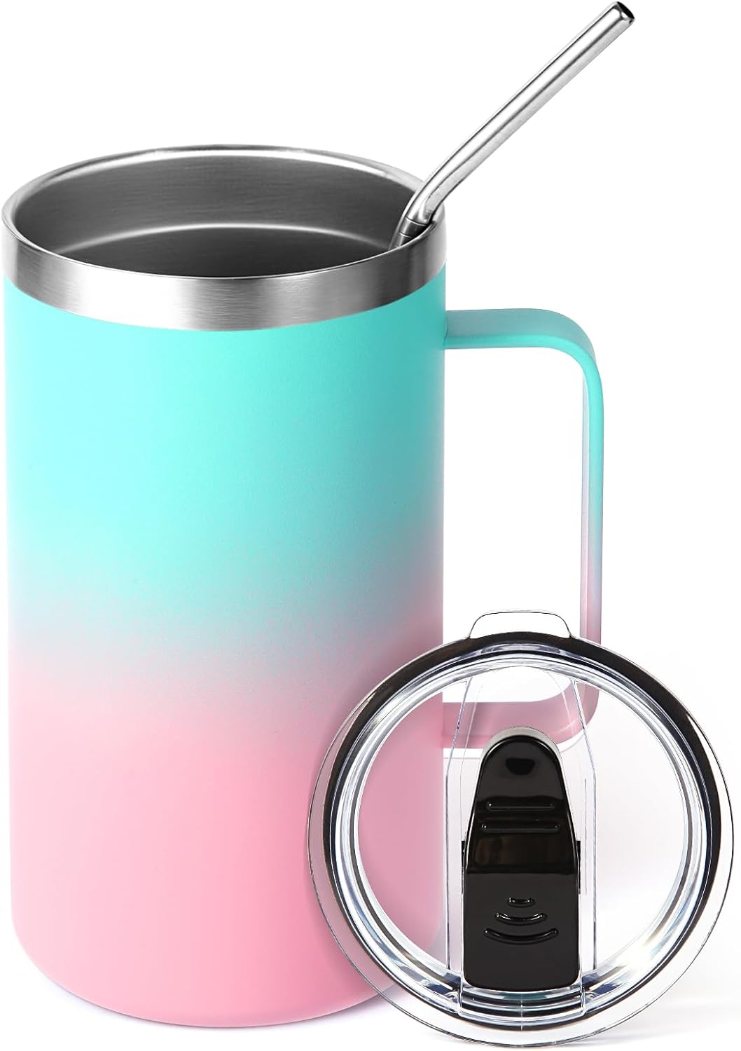Volhoply 22oz Insulated Stainless Steel Coffee Mug with Leakproof Lid,Double Wall Vacuum Travel Coffee Cup with Handle,Reusable Metal Tumbler,Camping Mugs Keep Hot&Cold(Navy,1)