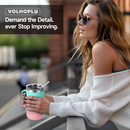 Volhoply 22oz Insulated Stainless Steel Coffee Mug with Leakproof Lid,Double Wall Vacuum Travel Coffee Cup with Handle,Reusable Metal Tumbler,Camping Mugs Keep Hot&Cold(Navy,1)