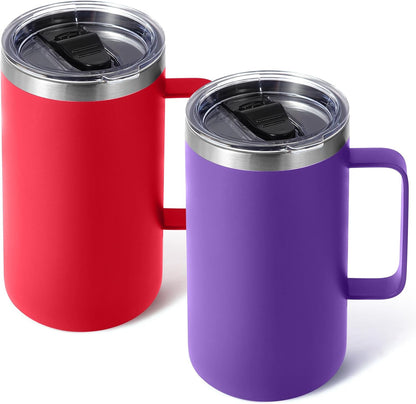Volhoply 22oz Insulated Stainless Steel Coffee Mug with Leakproof Lid,Double Wall Vacuum Travel Coffee Cup with Handle,Reusable Metal Tumbler,Camping Mugs Keep Hot&Cold(Navy,1)