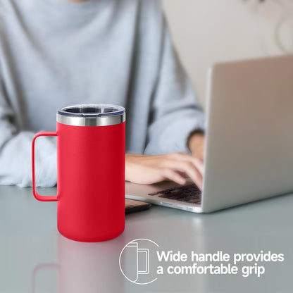 Volhoply 22oz Insulated Stainless Steel Coffee Mug with Leakproof Lid,Double Wall Vacuum Travel Coffee Cup with Handle,Reusable Metal Tumbler,Camping Mugs Keep Hot&Cold(Navy,1)