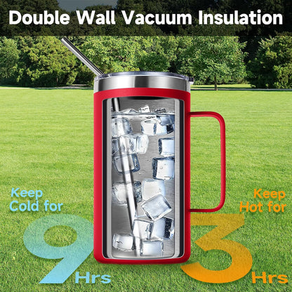 Volhoply 22oz Insulated Stainless Steel Coffee Mug with Leakproof Lid,Double Wall Vacuum Travel Coffee Cup with Handle,Reusable Metal Tumbler,Camping Mugs Keep Hot&Cold(Navy,1)