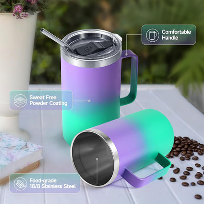 Volhoply 22oz Insulated Stainless Steel Coffee Mug with Leakproof Lid,Double Wall Vacuum Travel Coffee Cup with Handle,Reusable Metal Tumbler,Camping Mugs Keep Hot&Cold(Navy,1)
