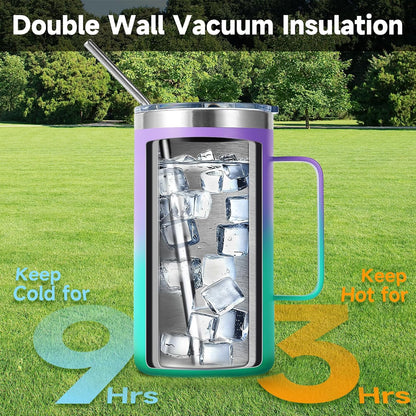 Volhoply 22oz Insulated Stainless Steel Coffee Mug with Leakproof Lid,Double Wall Vacuum Travel Coffee Cup with Handle,Reusable Metal Tumbler,Camping Mugs Keep Hot&Cold(Navy,1)