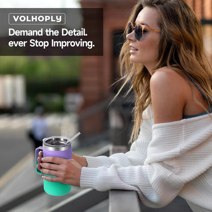 Volhoply 22oz Insulated Stainless Steel Coffee Mug with Leakproof Lid,Double Wall Vacuum Travel Coffee Cup with Handle,Reusable Metal Tumbler,Camping Mugs Keep Hot&Cold(Navy,1)