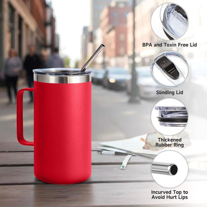 Volhoply 22oz Insulated Stainless Steel Coffee Mug with Leakproof Lid,Double Wall Vacuum Travel Coffee Cup with Handle,Reusable Metal Tumbler,Camping Mugs Keep Hot&Cold(Navy,1)