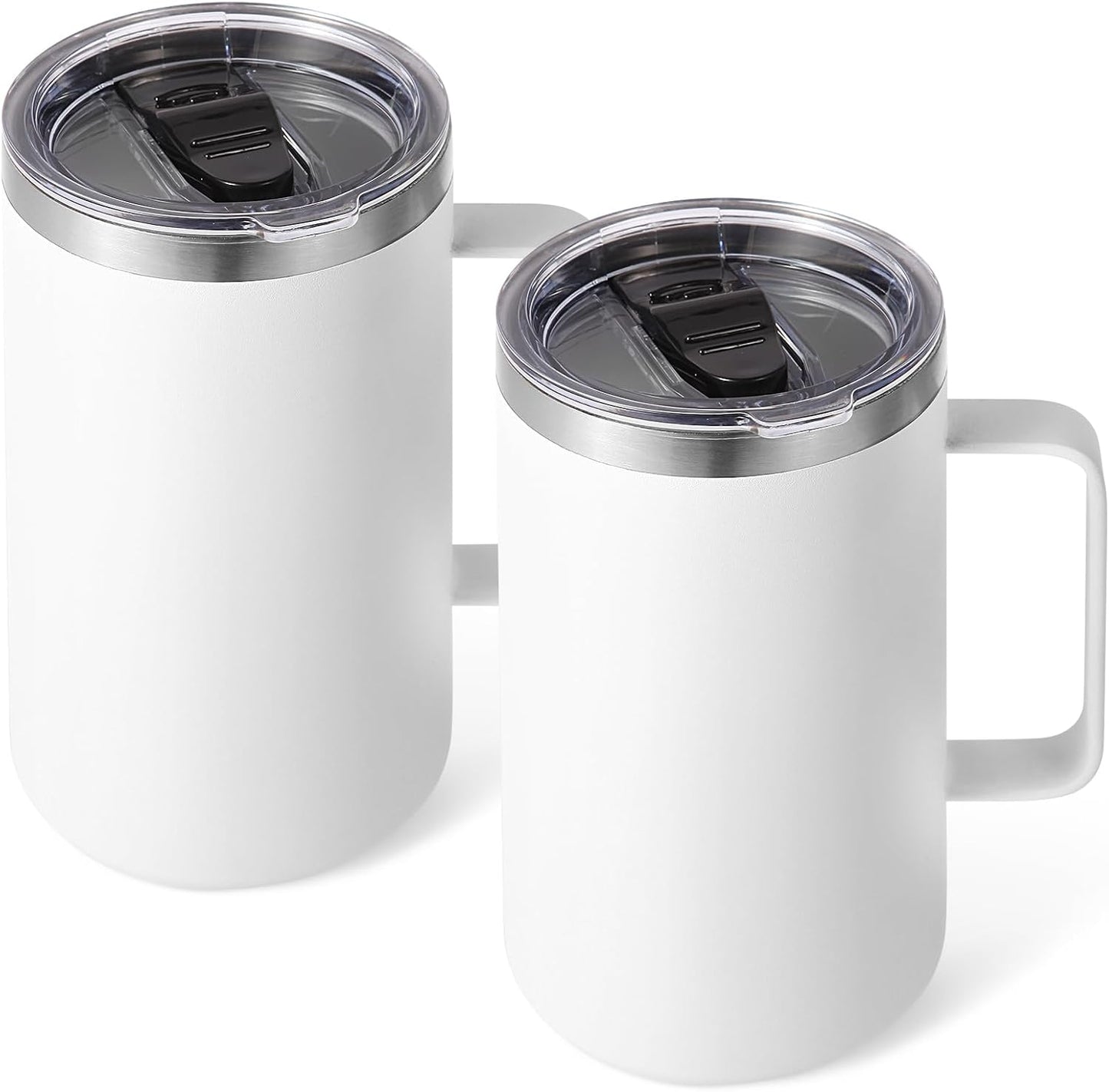 Volhoply 22oz Insulated Stainless Steel Coffee Mug with Leakproof Lid,Double Wall Vacuum Travel Coffee Cup with Handle,Reusable Metal Tumbler,Camping Mugs Keep Hot&Cold(Navy,1)