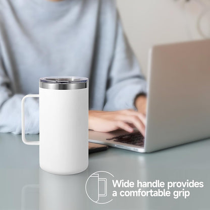 Volhoply 22oz Insulated Stainless Steel Coffee Mug with Leakproof Lid,Double Wall Vacuum Travel Coffee Cup with Handle,Reusable Metal Tumbler,Camping Mugs Keep Hot&Cold(Navy,1)