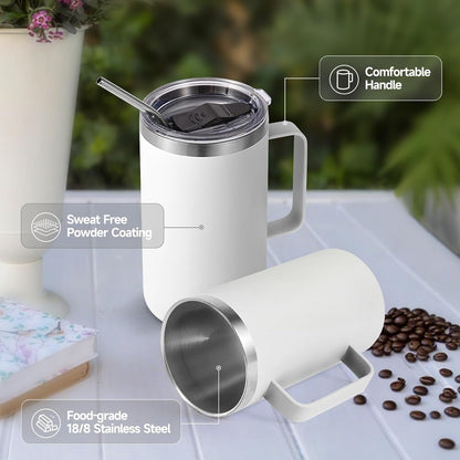 Volhoply 22oz Insulated Stainless Steel Coffee Mug with Leakproof Lid,Double Wall Vacuum Travel Coffee Cup with Handle,Reusable Metal Tumbler,Camping Mugs Keep Hot&Cold(Navy,1)