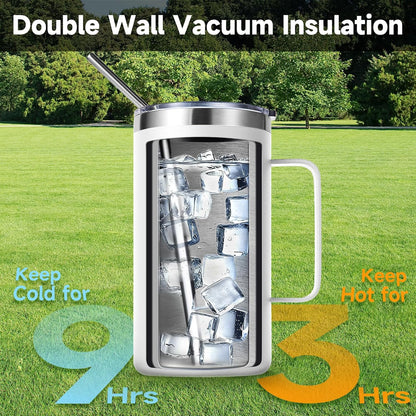 Volhoply 22oz Insulated Stainless Steel Coffee Mug with Leakproof Lid,Double Wall Vacuum Travel Coffee Cup with Handle,Reusable Metal Tumbler,Camping Mugs Keep Hot&Cold(Navy,1)