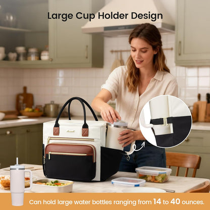 Insulated Lunch Box for Women,Large Adult Lunch Cooler Bag Women | Wide Opening Leakproof Cooler Bag with Cup Holder,Lunch Teacher Tote Bag for Work,Picnic,Beach,Family,College,Gift,13L - Colors B