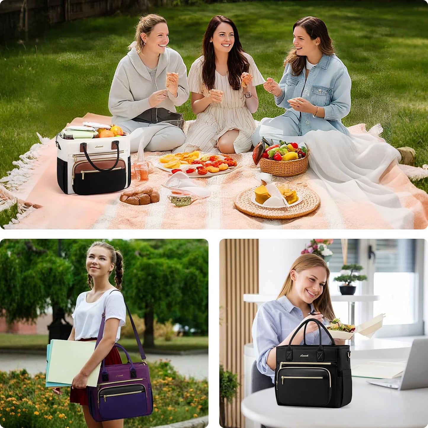 Insulated Lunch Box for Women,Large Adult Lunch Cooler Bag Women | Wide Opening Leakproof Cooler Bag with Cup Holder,Lunch Teacher Tote Bag for Work,Picnic,Beach,Family,College,Gift,13L - Colors B