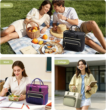 Insulated Lunch Box for Women,Large Adult Lunch Cooler Bag Women | Wide Opening Leakproof Cooler Bag with Cup Holder,Lunch Teacher Tote Bag for Work,Picnic,Beach,Family,College,Gift,13L - Colors B