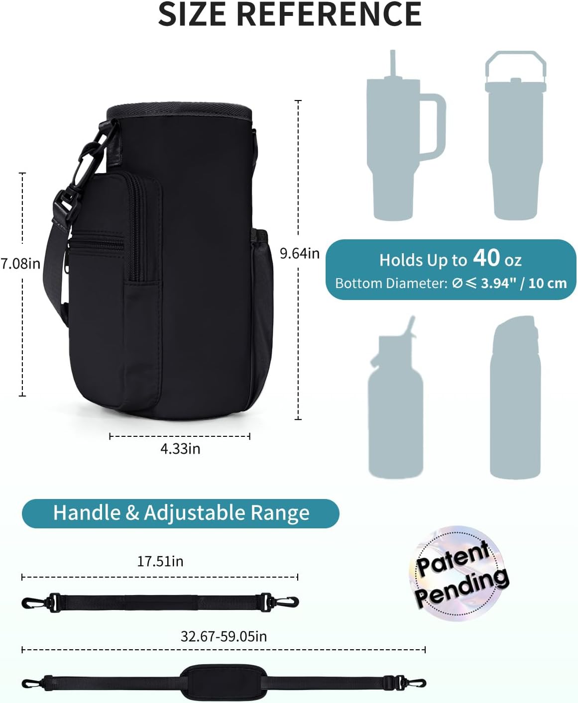 30/40oz Crossbody Water Bottle Holder Anti-Tip Tumbler Carrier